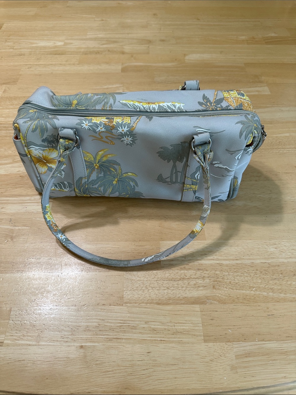 Gray Floral-Print Shoulder Bag with Yellow Accents